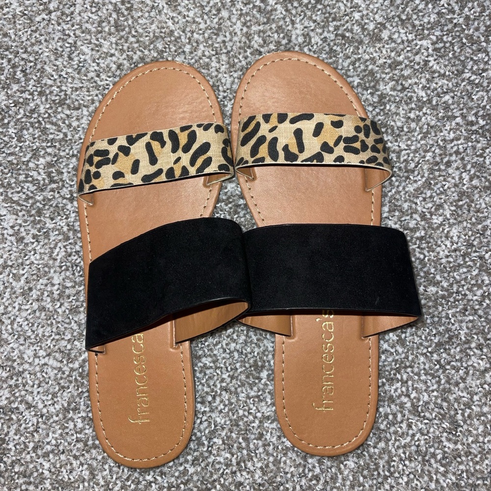 Francesca's Collections Leopard Print and Black Sandals
